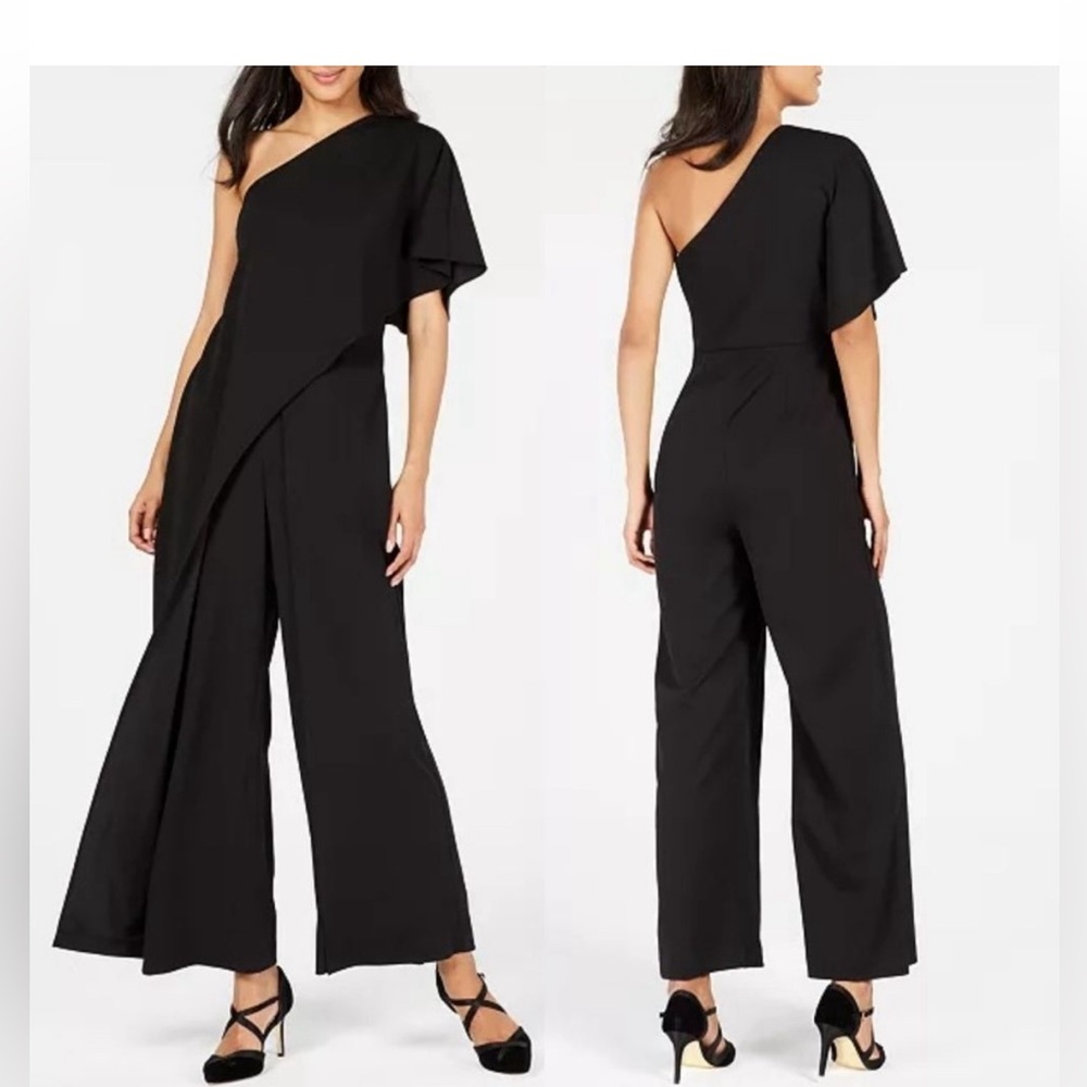 Adrianna Papell One Shoulder Black Jumpsuit Size 10
